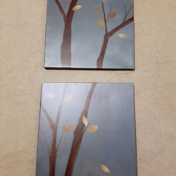 Canvas paintings wall art or wall decor, blue, turquoise, brown, gold - Picture 3 of 4